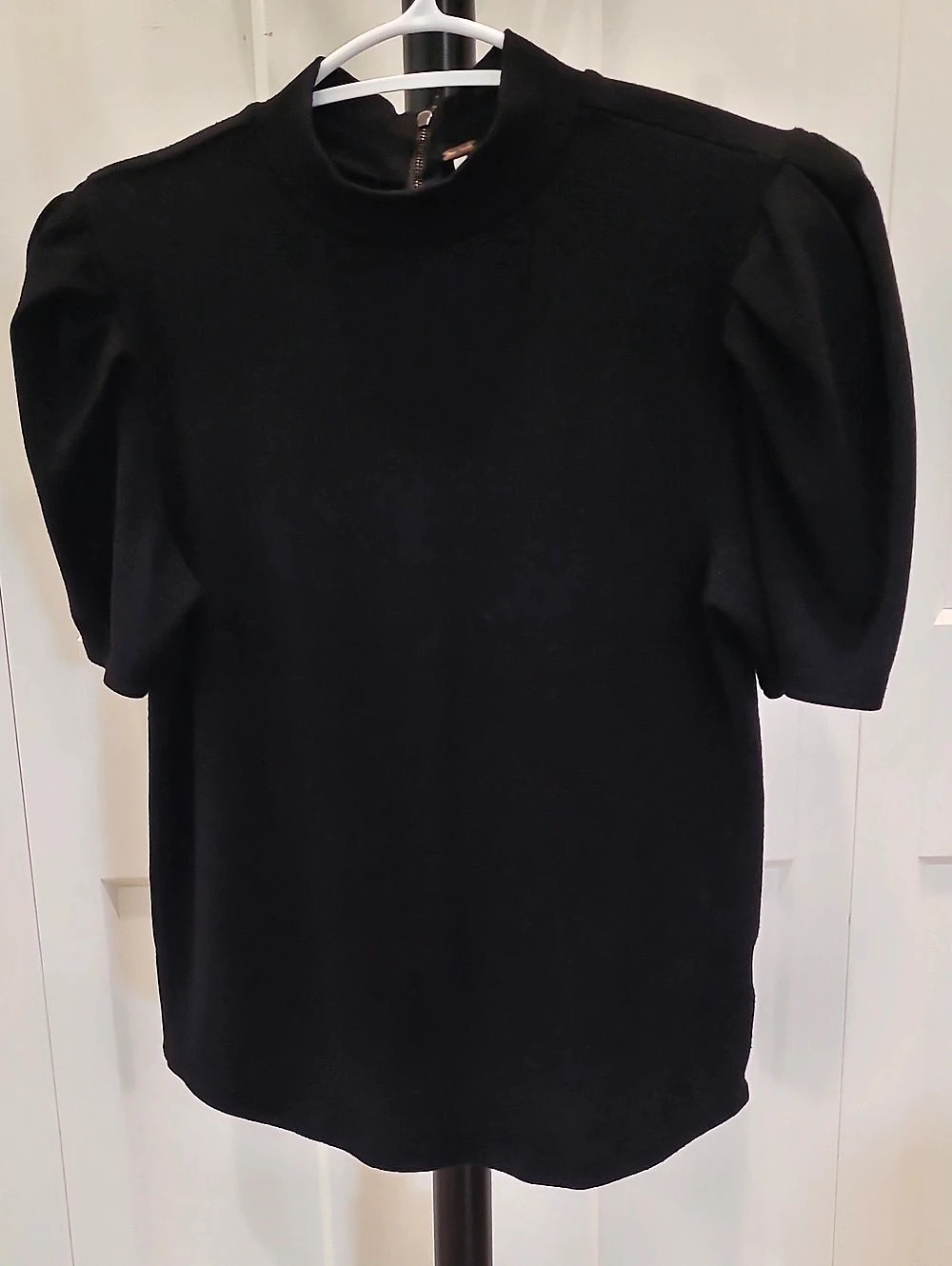 Free People Black Puff Sleeve Top